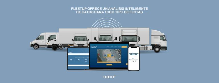 Logotipo de leetUp presentado en un gráfico moderno con una combinación de colores azul y blanco, sobre un fondo inspirado en la tecnología con formas o líneas abstractas, destacando los servicios o soluciones de FleetUp.